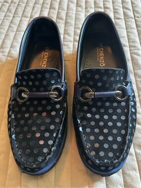 Di Chenzo Black & Blue Polka Dot Loafers